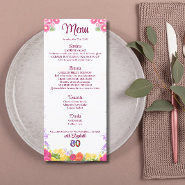 80 Floral Birthday Menu Card elegante 80 anos