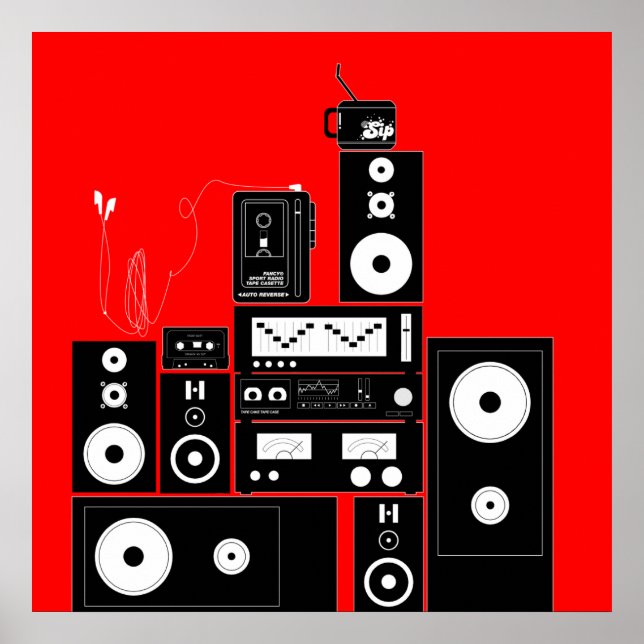 80s VINTAGE AUDIO GEAR "AUTO REVERSE" Poster Art (Frente)