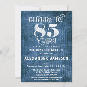 85.o Aniversário Convite Azul Linen Rustic Cheers