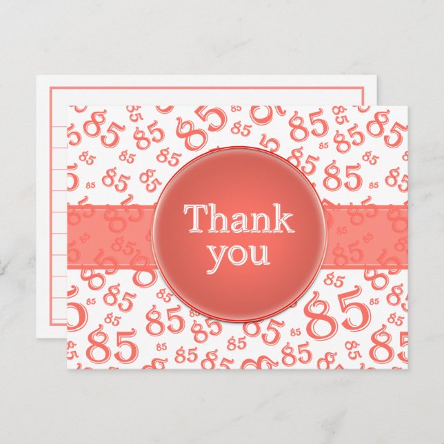 85th Thank You: Coral/White Number Pattern (Frente/Verso)