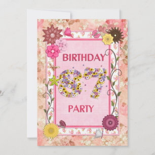 87º convite de aniversário com quadro floral