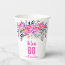 88º aniversário de copos de papel floral cor-de-ro