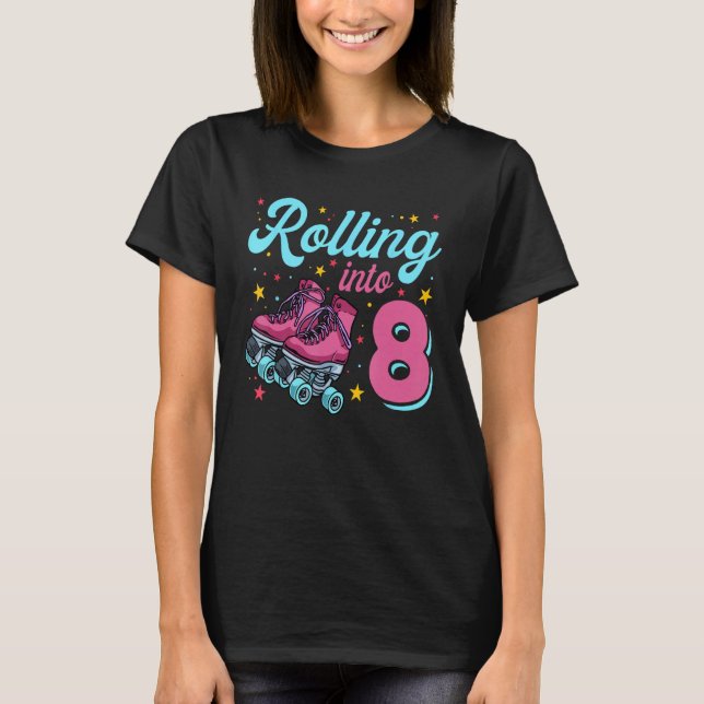 8.º Aniversário Camisa Para Raparigas, Roller Skat (Frente)