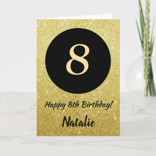 8.º aniversário feliz Cartão preto e Dourado