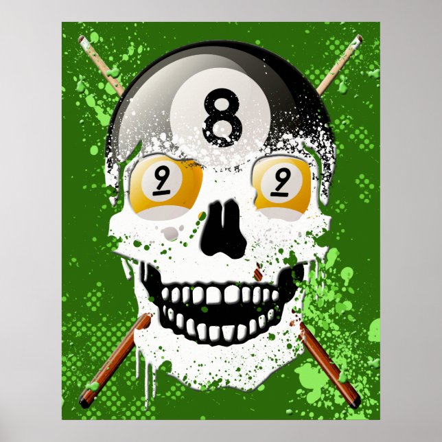 8 & 9 Billiards de esfera Poster de crânio (Frente)