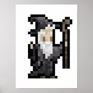 8-Bit Wizard Spell Casting Pixel Art Poster