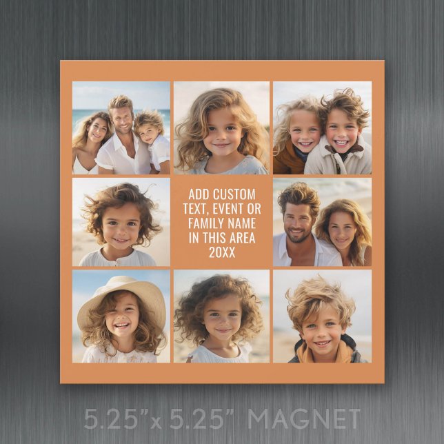8 Colagem de Fotos - Texto Personalizado - Ímã (Square Refrigerator Magnet Card)