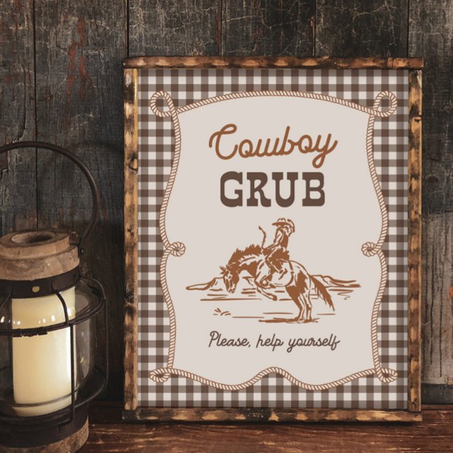 8x10 Brown Gingham Cowboy Grub Sign (Criador carregado)