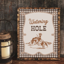 8x10 Brown Gingham Cowboy Watering Hole Sign