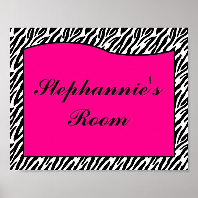 8x10 Nome Wall Art Hot Pink Zebra Impressão Animal (Frente)