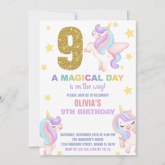 9ª Voz de Convites de Aniversário do Rainbow Unico (Frente)