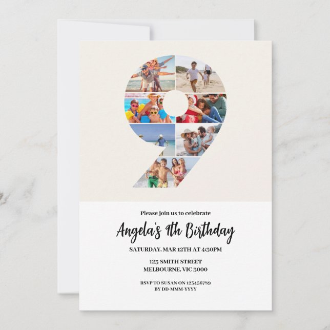 9º Convite de Aniversário Minimalista - Número 9 (Frente)