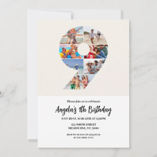 9º Convite de Aniversário Minimalista - Número 9