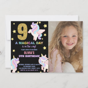 9º Convites de Aniversário do Rainbow Unicorn com