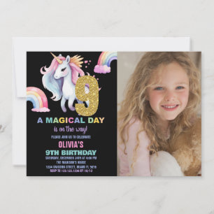 9º Convites de Aniversário do Rainbow Unicorn com