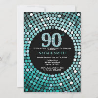 90 Aniversário Convite Preto e Teal