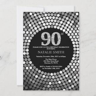 90 Aniversário do Convite Preto e Silver