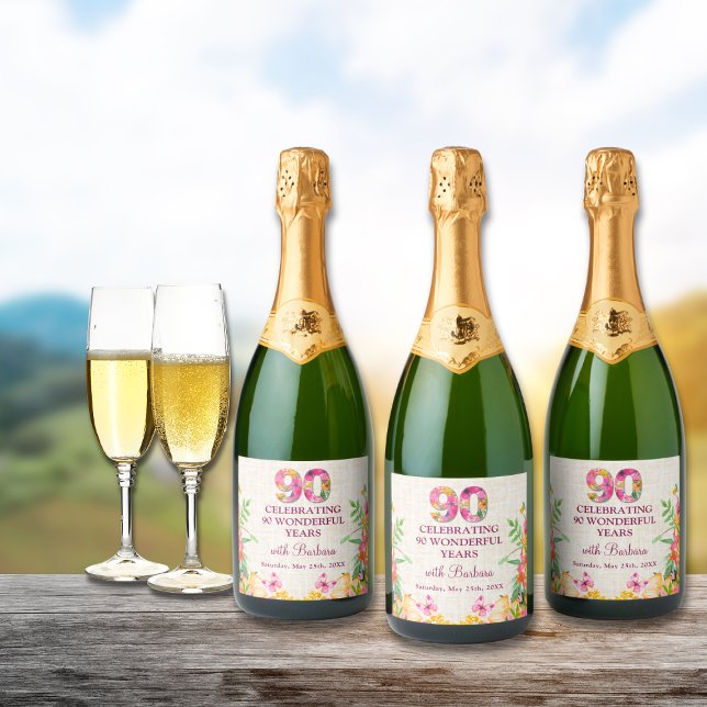 90 Anos Flores Borboleta 90 Aniversário Linen (Criador carregado)