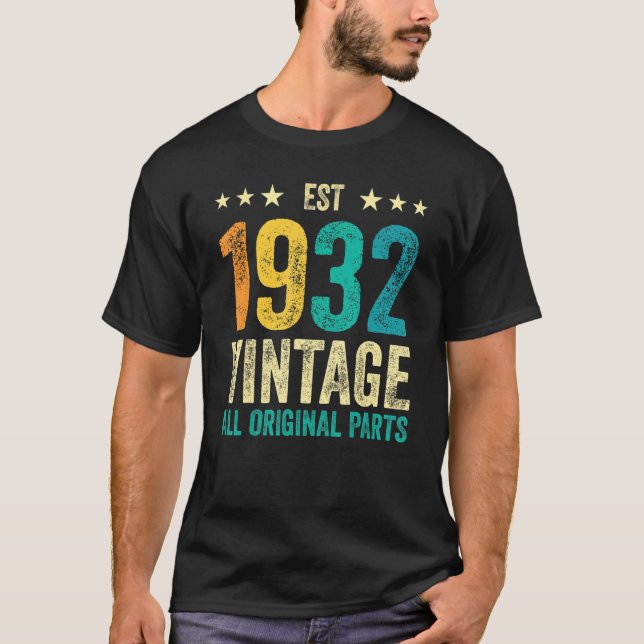 90 Birthday Classic Retro Style Camisetas Est 1932 (Frente)