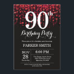 90 Birthday - Convite Vermelho<br><div class="desc">Convite de aniversário de 90 com luzes de cordas vermelhas com fundo brilhante vermelho. Aniversário Vermelho. Aniversário Adulto. Homens ou Mulheres no Dia Convidam. 13 15 16º 18º 20 21rua 30 40º 50º 60º 80 de 70 100º, qualquer idade. Para mais personalização, clique no botão "Personalizar" e use nossa ferramenta...</div>