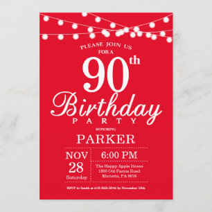 90 Birthday - Convite Vermelho