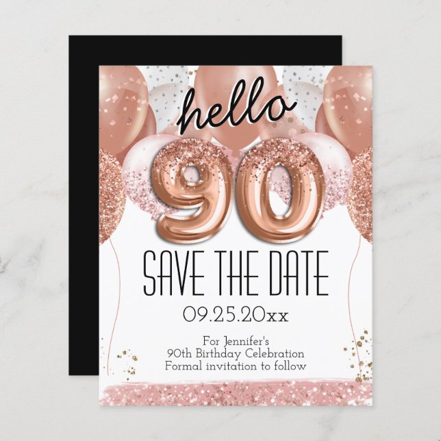90 Birthday Pink Glitter Salvar a Data (Frente/Verso)