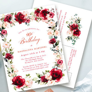 90 Birthday Rosa vermelha Pink Peony Convite