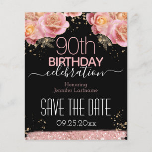 90 Birthday Salve a Data do Orçamento Floral Rosa