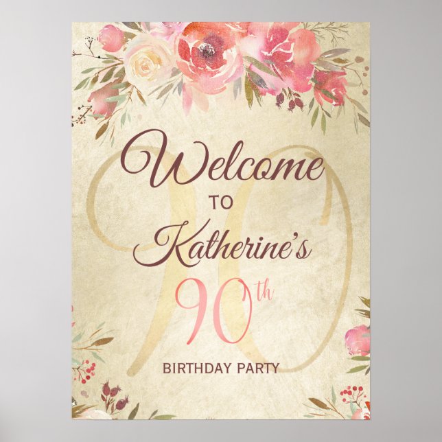 90 Birthday Shimmer Design Poster (Frente)