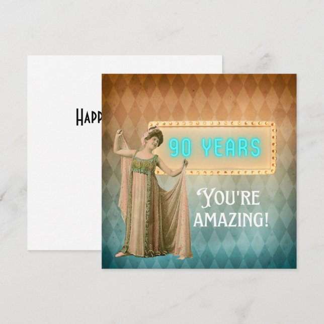 90 Birthday Vintage Cantor Flat Birthday Card (Frente/Verso)