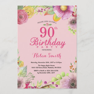 90 de Aniversário Floral Convite para Mulheres Ro