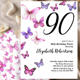 90 de Borboleta Convite de Aniversário em Rosa/Rox