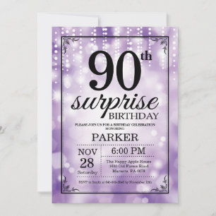 90 de Surpresa - Glitter Roxo de Convite de Aniver