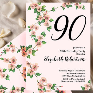 90 Floral Convite de Aniversário a Rosa Esbranquiç