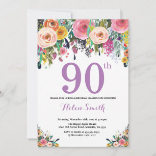 90 Floral Convite de Aniversário Roxo