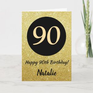 90 Happy Birthday - Cartão brilhante Dourado e pre