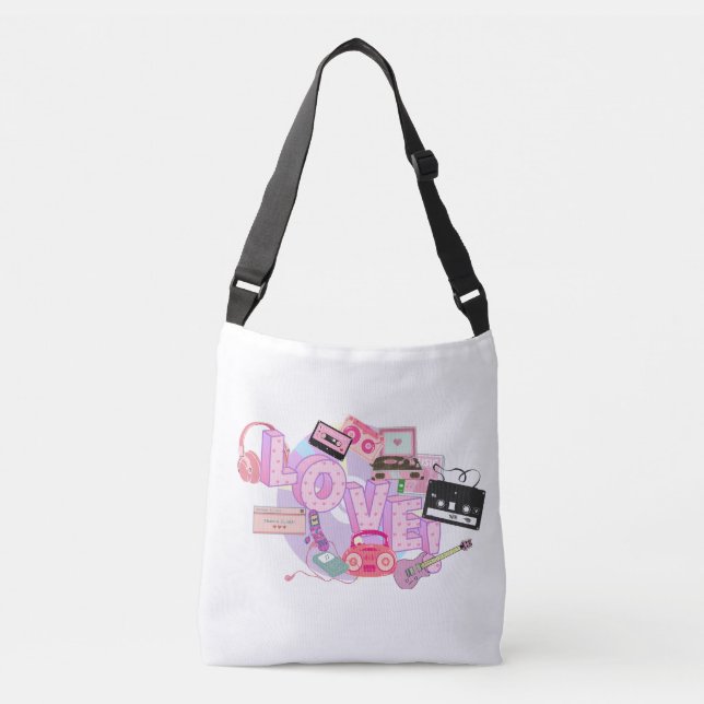 90s Love Vibes Tote Bag – Retro Pink Music & Tech  (Frente)