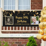 90th Birthday Black Gold Stars Photos Personalized<br><div class="desc">Comemore qualquer aniversário de idade (mostrado para um 90) e decore com este marcador preto e dourado memorável com 2 fotos, estrelas douradas e seu texto personalizado (mostrado com NOME DE ANIVERSÁRIO DE 90 FELIZ) na sua escolha de estilos de fonte. OPÇÕES DE BANNER: A amostra é mostrada no tamanho...</div>