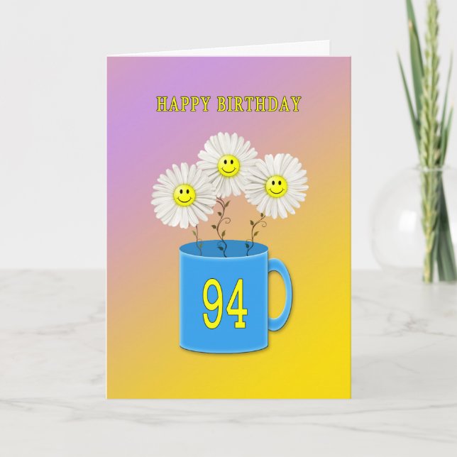 94º Cartão de aniversário com flores sorridentes f (Frente)