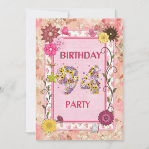 94º convite de aniversário com estrutura floral