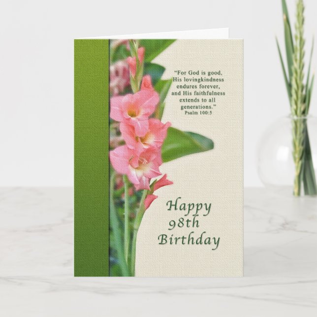 98.º Cartão de aniversário com Gladiolus rosa (Frente)