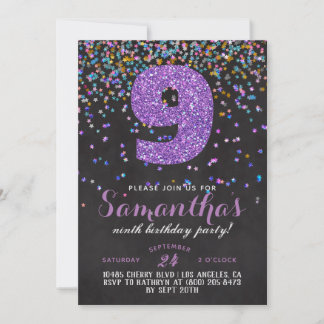 9.º Aniversário Confetti Convite