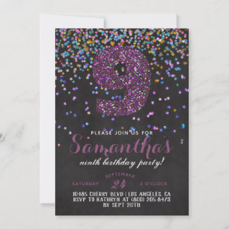 9.º Aniversário Confetti Convite