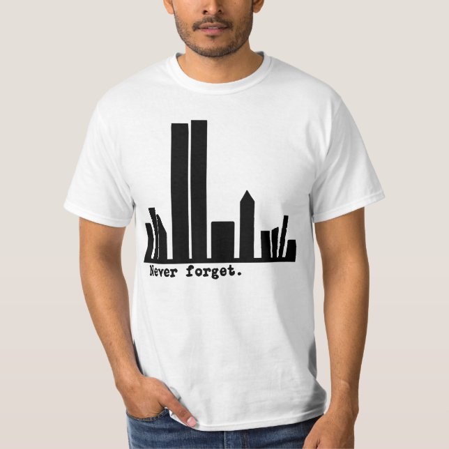 9-11 nunca esqueça o camiseta da skyline de NY, (Frente)