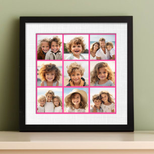 9 Colagem de Fotos - Grade Moderna em Fundo Rosa
