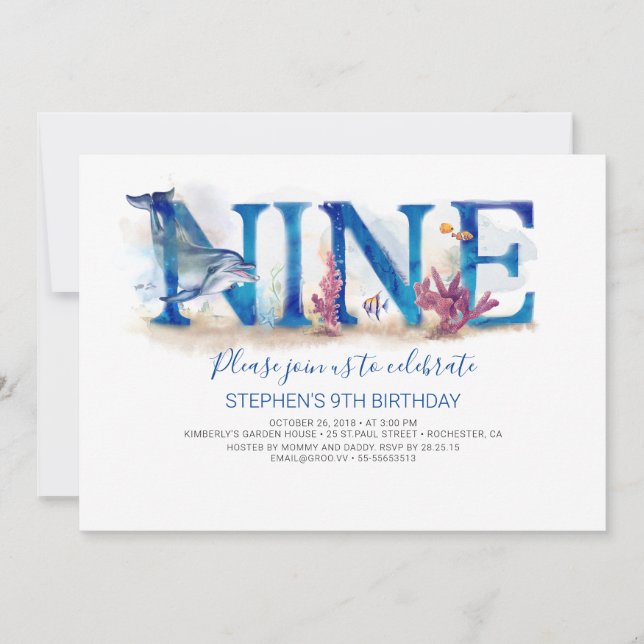 9 Convite De Aniversário Sob O Parque Marinho Do M (Frente)