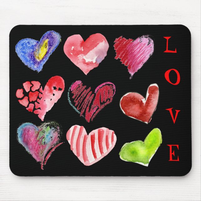 9 corações do amor em Mousepad preto (Frente)