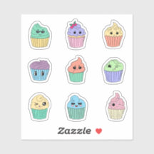 9 Folha de Adesivos de Cupcake Kawaii Pastel