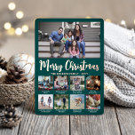 9 Foto: Teal Green Felry Christmas Modern Collage<br><div class="desc">Envie saudações na moda alegres e compartilhe 9 de suas fotos favoritas com um cartão de festas de colagem de fotos personalizado e um cartão de feriado de folha de ouro rosa. Todo o texto nesta modelo é simples de personalizar para incluir qualquer texto, como Feliz Natal, Felizes Feriados, Saudações...</div>