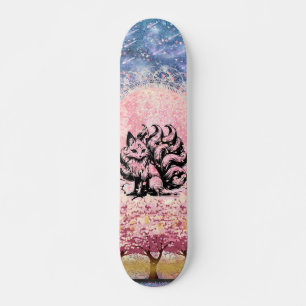 9 Tail Fox Asiated Pink Cherry Blossom Skateboard
